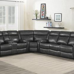 Top Grain Genuine Leather Recliner Sectional Sofa With Power Recliners