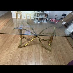 Glass & Gold Dining Table – Seats 6–8, Excellent Condition