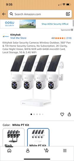 Kittyhok Solar Security Cameras Wireless Outdoor, 360° Pan & Tilt Home Security Camera, No Subscription, 2K Clarity, Color Night Vision, WiFi6 NVR wit