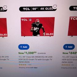 TCL 98" 4K QLED 144 HZ SMART TV NEW IN BOX