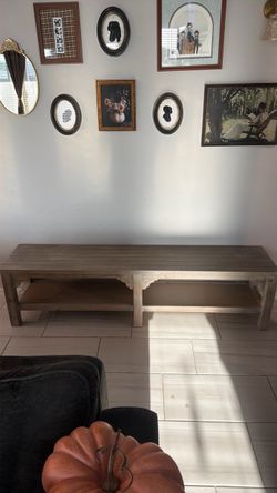 Rustic Wood Bench with Lower Shelf