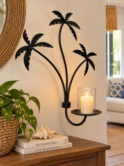 Black Metal Palm Tree Candle Holder 11”w x 15”h 🌴