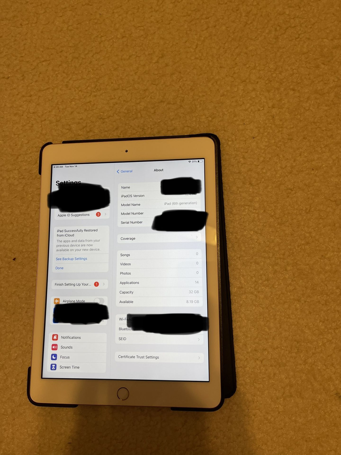 iPad 6th Gen 32gb No Cellular Data