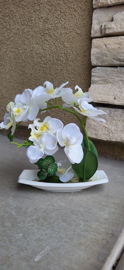 White Faux Orchid Plant 10.6" | Artificial Silk Flower | Home/Office0 Decor | Realistic Fake Orchid flower plant