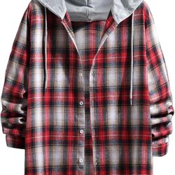 Lightweight Hooded Flannel Shirt for Men Long Sleeve 