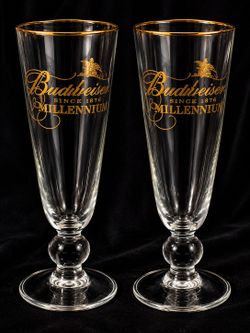 Budweiser Millennium Special Edition Gold-Rim Pilsner Glasses – Matching Pair