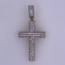 10k Yellow Gold Baguette Diamond Cross Pendant 