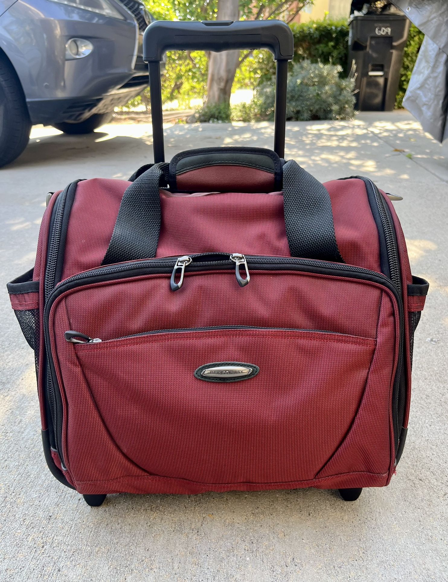 Briggs And Riley Red Cabin Ballistic Nylon Rolling Wheeled Travel Bag