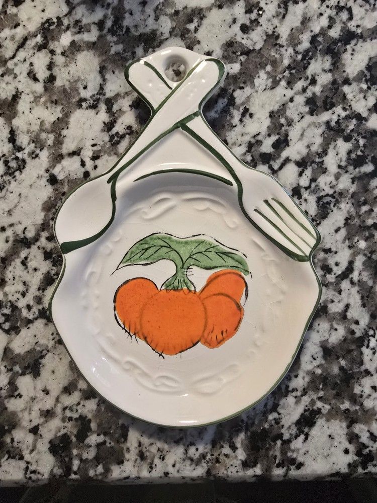 Vintage Strawberries Spoon Fork Rest Green and White VGC
