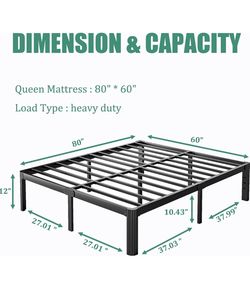 12 Inch High Metal Bed Frame Queen Size Platform, Black Heavy-Duty Mattress Foundation, No Box Spring Needed, Easy Assembly, Underbed Storage Space, N