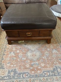 Leather and wood ottoman
