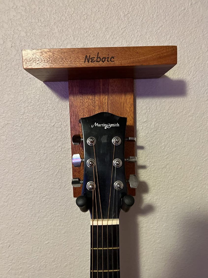 Guitar Wall Mount, with Wood Shelf and pick holder Mahogany 