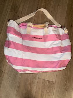 Victoria's Secret Pink and White Striped Canvas Weekend Tote