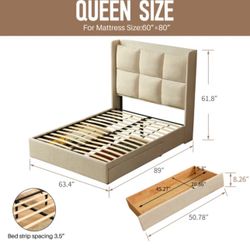 Palomares Upholstered Platform Bed With Extra High Headboard And 2 Extra Large Capacity Drawer