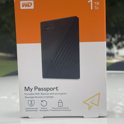 WD 1TB My Passport, Portable External Hard Drive, Black - WDBYVG0010BBK-WEWM
