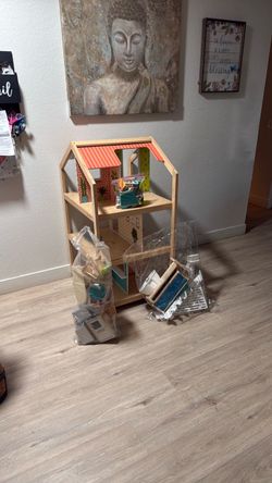 Wooden Kids Dollhouse with Accessories