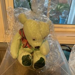 CUTE TEDDY BEAR, LIGHT GREEN,  ALREADY PACKAGED FOR CHRISTMAS, NEW—$7