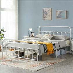 Classic Metal Platform Bed Frame Mattress Foundation with Victorian Style Iron-Art Headboard/Footboard/Under Bed Storage/No Box Spring Needed/Queen Si