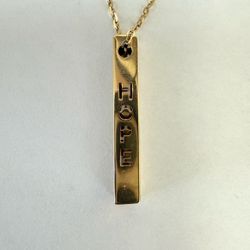 14K Gold “Hope/Blessed/Faith/Believe” Bar Pendant Necklace