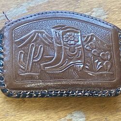 Tooled Leather Coin Purse Mexican Change Wallet Brown Rectangle BOOTS HOLSTER