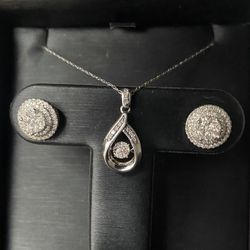 10k White Gold Diamond Earrings and Necklace