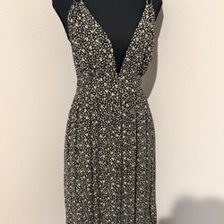 Women’s Black Floral Maxi Dress – Deep V Neck Medium