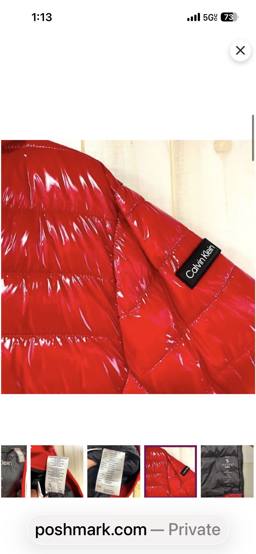 Calvin Klein Red Puffer Winter coat. 