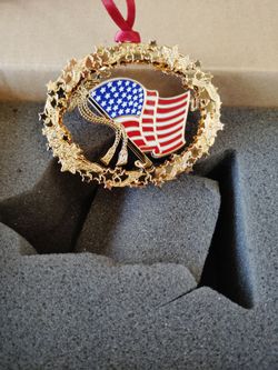 Danbury Mint "Old Glory" 23k Gold Plated Ornament - Complete In Box