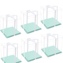 6 Plastic Clear Cake Or Gift Boxes 