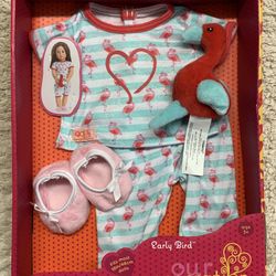 Our Generation Doll Outfit Early Bird Pajamas for 18" Dolls flamingo red pink