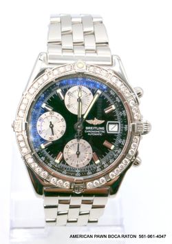 Breitling Chronomat Chronograph Automatic Black Dial Watch A13352 Aftermarket Diamond Bezel (40 natural diamonds approx. 1.5 carat