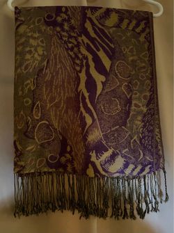 Purple and Gold-Toned Jacquard Pashmina Shawl Scarf Oversized