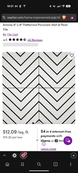 Astoria 8" x 8" Patterned Porcelain Wall & Floor Tile