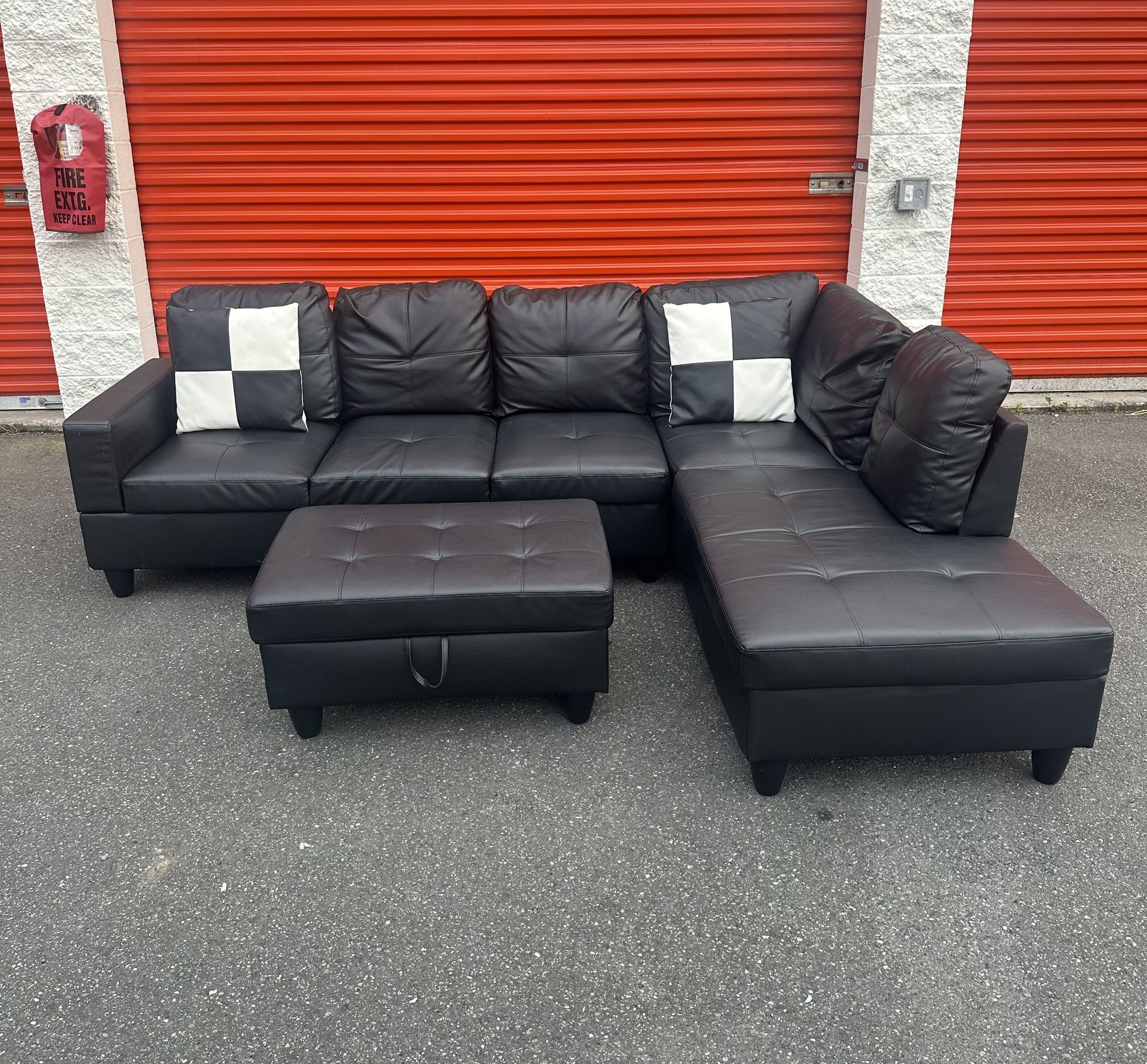 Black Sectional Sofa with Storage Ottoman
