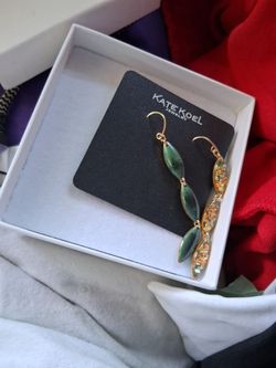Kate Koel Jewelry Green Leaf Drop Earrings