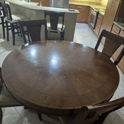 Extendable Real Wooden Table With 6 Chairs