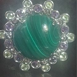 Genuine Gemstone Malachite Peridot Amethyst Ring Sz 6 925