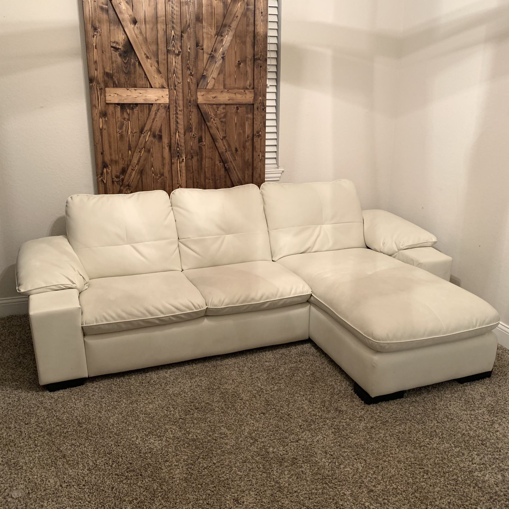 White Leather Reversible Sectional