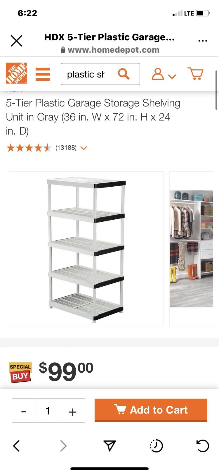 HDX Shelves 5- shelf plastic 36 x 72x 24
