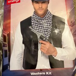 Halloween Costume Men cowboy Cow Adult Boy Man Western Black Sheriff Hat Vest Neckscarf Costumes Party Adult Large Medium L M