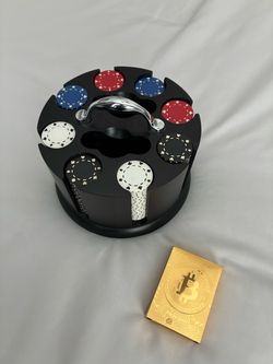 Poker chips and bitcoin playing cards