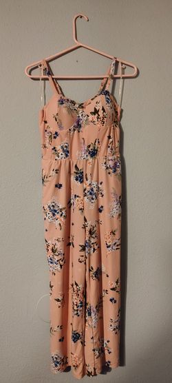 No Boundaries Peach Floral Sweetheart Jumpsuit