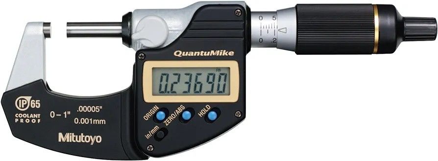 Mitutoyo 293-185-30 QuantuMike DIGIMATIC Micrometer, 0-1", IP65, 0.00005", NO SPC, Black/Gray