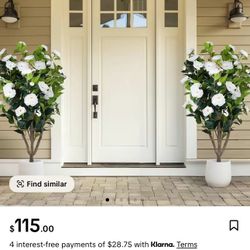 Tall Artificial 2Pack White Camellia Tree Potted Bushes Potted Plants for Indoor Outdoor Home Garden 39inch Realistic PE Material Decorative Ornaments