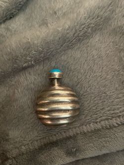 Vintage Taxco Mexican 925 Sterling Silver Mini Perfume Bottle Turquoise Stopper TH-88
