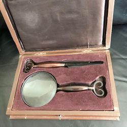 Letter opener and magnifying glass in a wooden box (bought from Pier One)