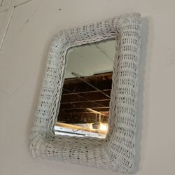 Rare vintage style white wicker mirror 
