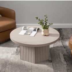 32" Modern Round Coffee Table, Mid Century Fluted Coffee Table with Storage, Accent Center Table for Living Room, Small Space, Apartment, White Alder