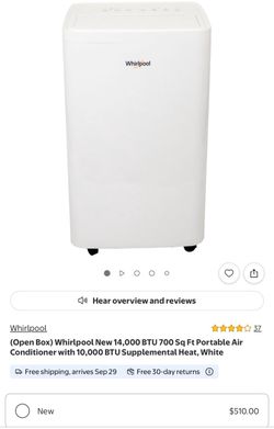 Whirlpool New 14,000 BTU 700 Sq Ft Portable Air Conditioner with 10,000 BTU Supplemental Heat, White WHNP141HAW is a 4-in-1 multi-functional Used