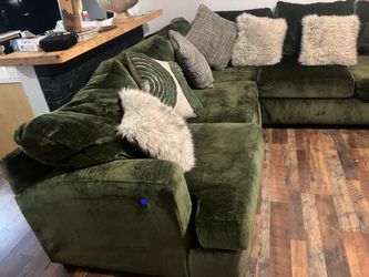 Ashley  huge  forest green sectional with 9 pillows  USB on both ends
